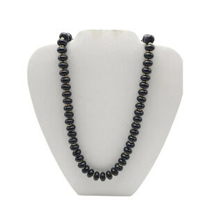 Napier Black Gold Bead Necklace Flat Round Beads Chunky Jewelry 24 inches